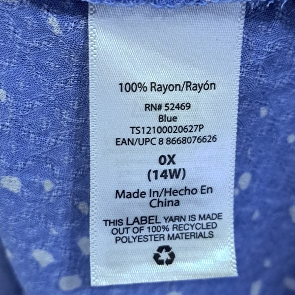 Women's Blue Plus Size Terra & Sky Peplum Top Size 0X 14W - Picture 6 of 16